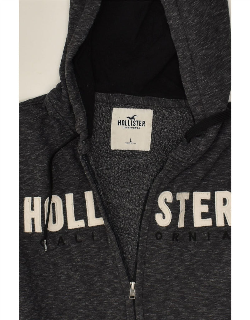 HOLLISTER Mens Graphic Zip Hoodie Sweater Large Grey Flecked Cotton | Vintage Hollister | Thrift | Second-Hand Hollister | Used Clothing | Messina Hembry 