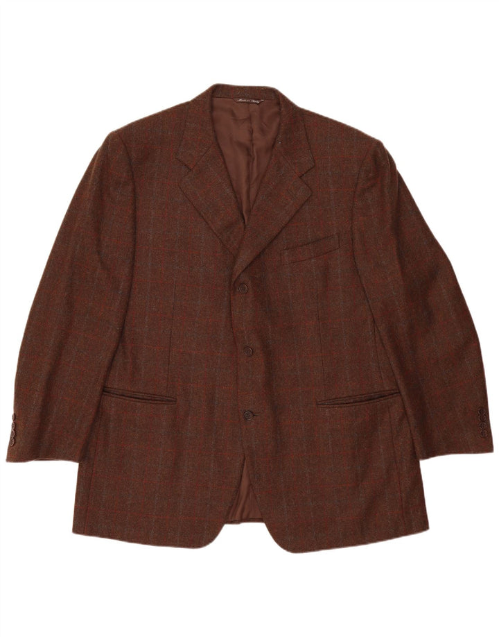Canali Mens 3 Button Blazer Jacket IT 58 4XL Brown Check Wool