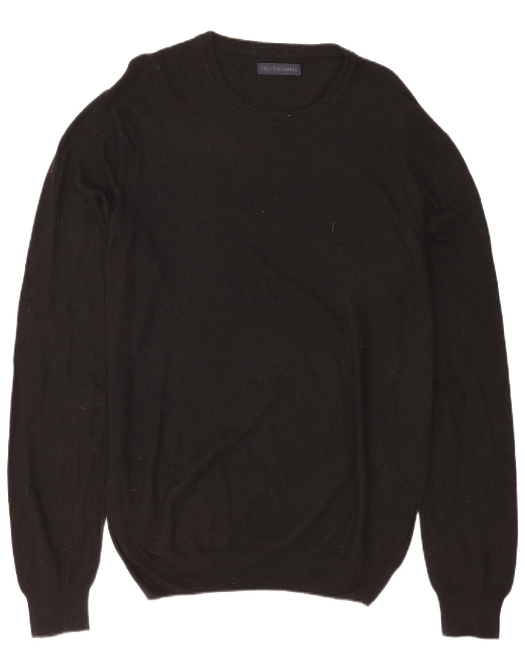 TRUSSARDI Mens Boat Neck Jumper Sweater Large Black Polyamide