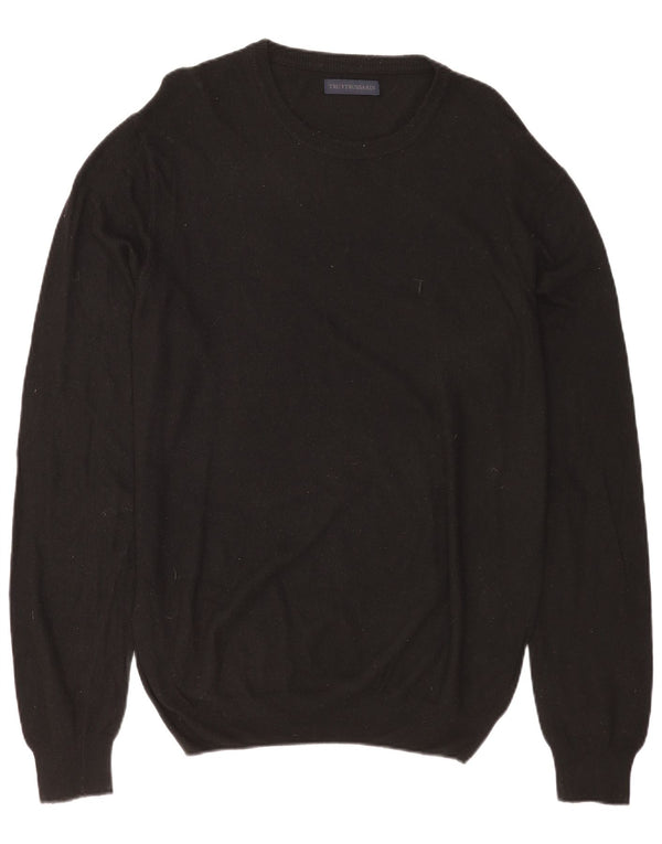 TRUSSARDI Mens Boat Neck Jumper Sweater Large Black Polyamide