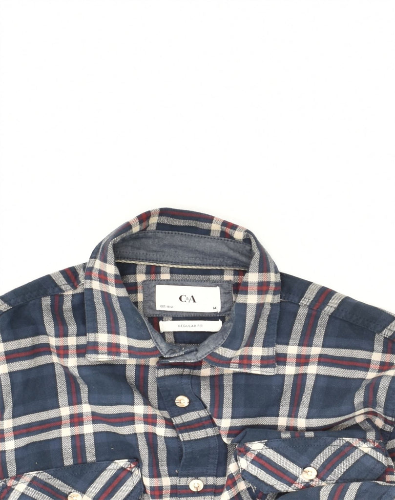 C&A Mens Regular Fit Shirt Medium Navy Blue Check Cotton | Vintage C&A | Thrift | Second-Hand C&A | Used Clothing | Messina Hembry 