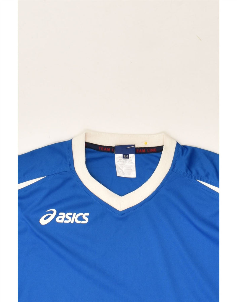 ASICS Boys T-Shirt Top 13-14 Years Blue Polyester | Vintage Asics | Thrift | Second-Hand Asics | Used Clothing | Messina Hembry 