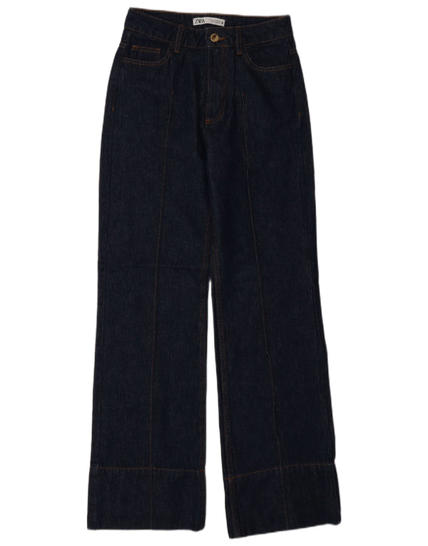 Zara Womens High Waist Wide Leg Jeans EU 34 2XS W24 L32 Navy Blue