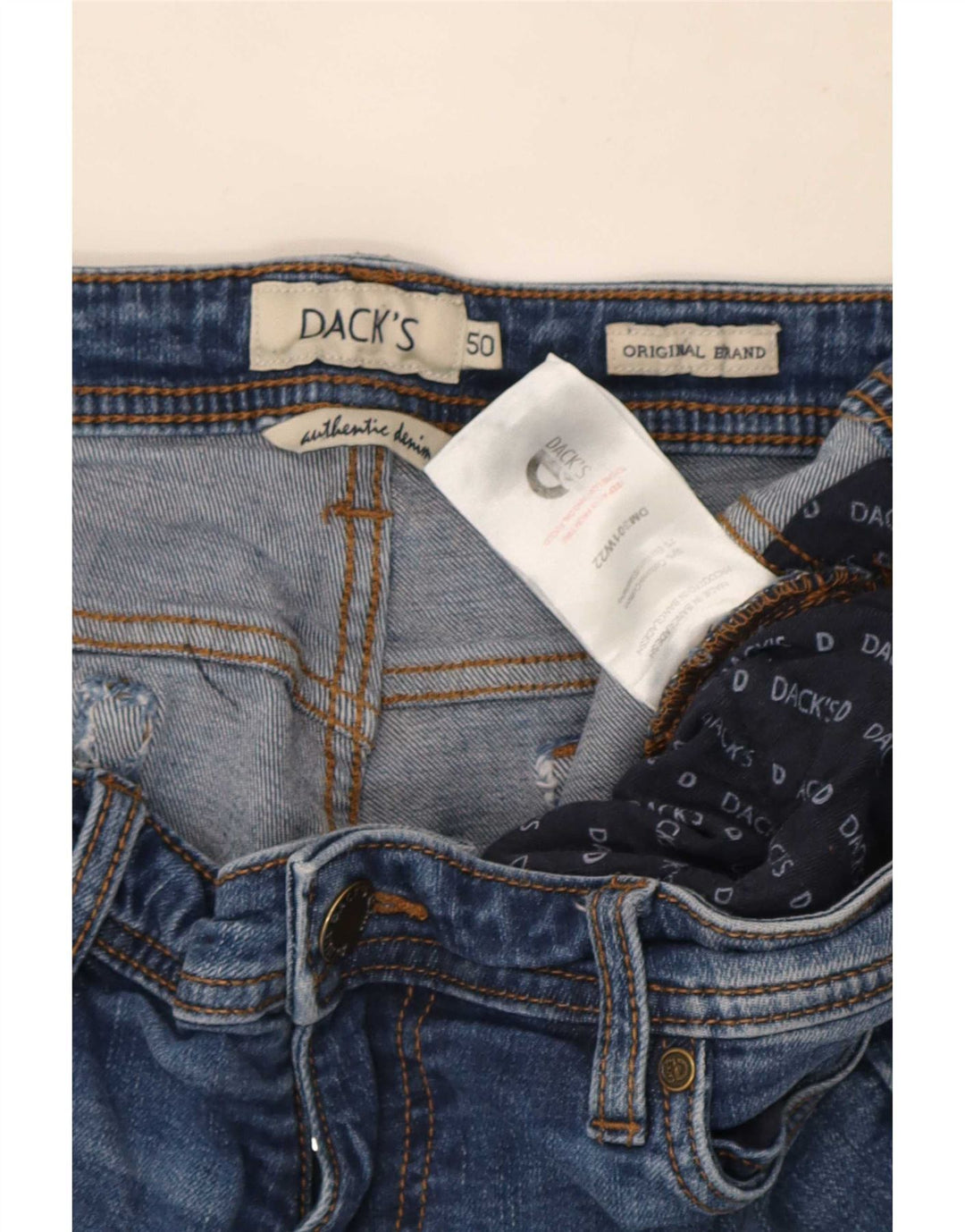 Dack's Mens Regular Fit Straight Jeans IT 50 Large W34 L28 Blue Cotton