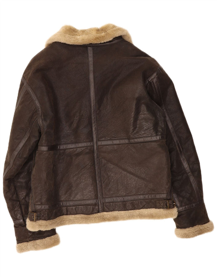 Bata Mens Leather Shearling Jacket UK 38 Medium Brown Leather