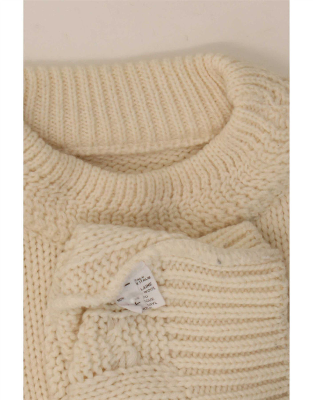 Vintage Mens Turtle Neck Jumper Sweater Large White Wool