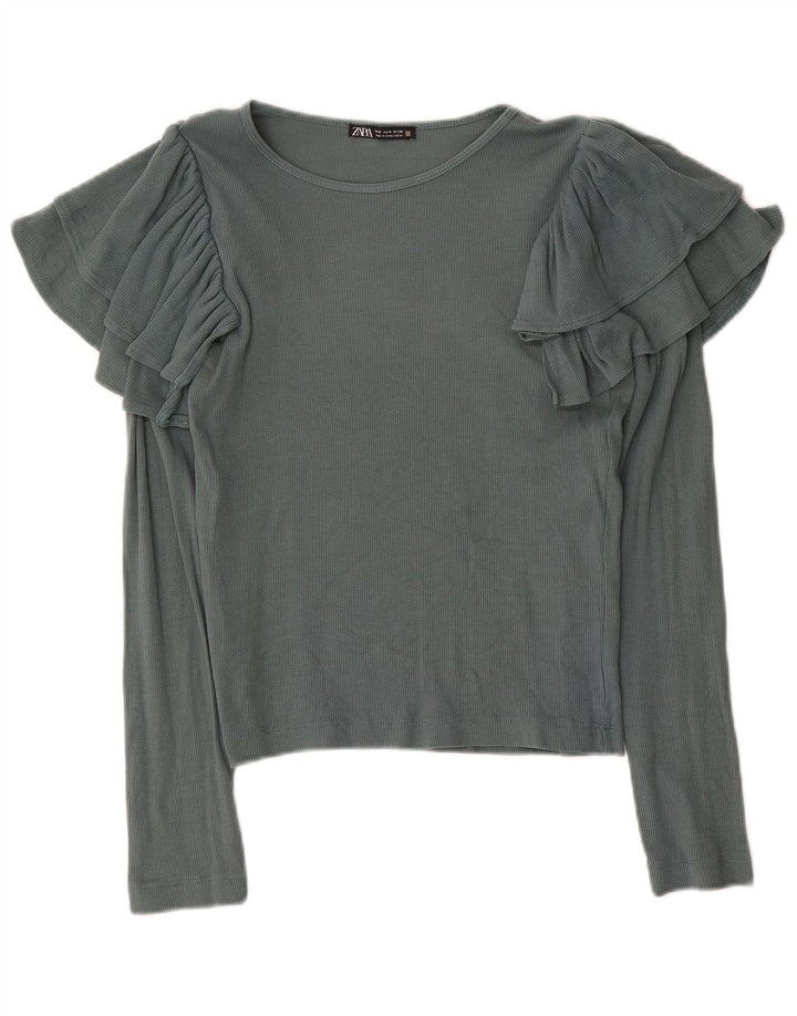 Zara Womens Top Long Sleeve UK 12 Medium Grey