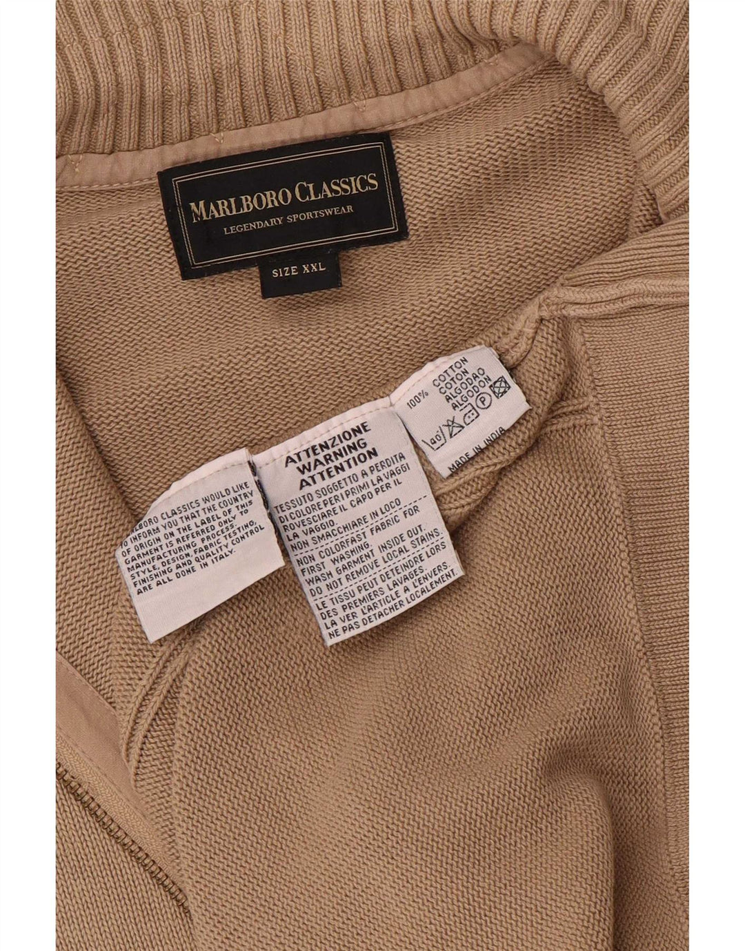 Marlboro Classics Mens Cardigan Sweater 2XL Beige Cotton
