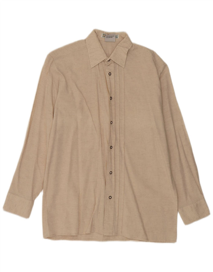 Vintage Mens Shirt Size 40 Medium Beige Silk