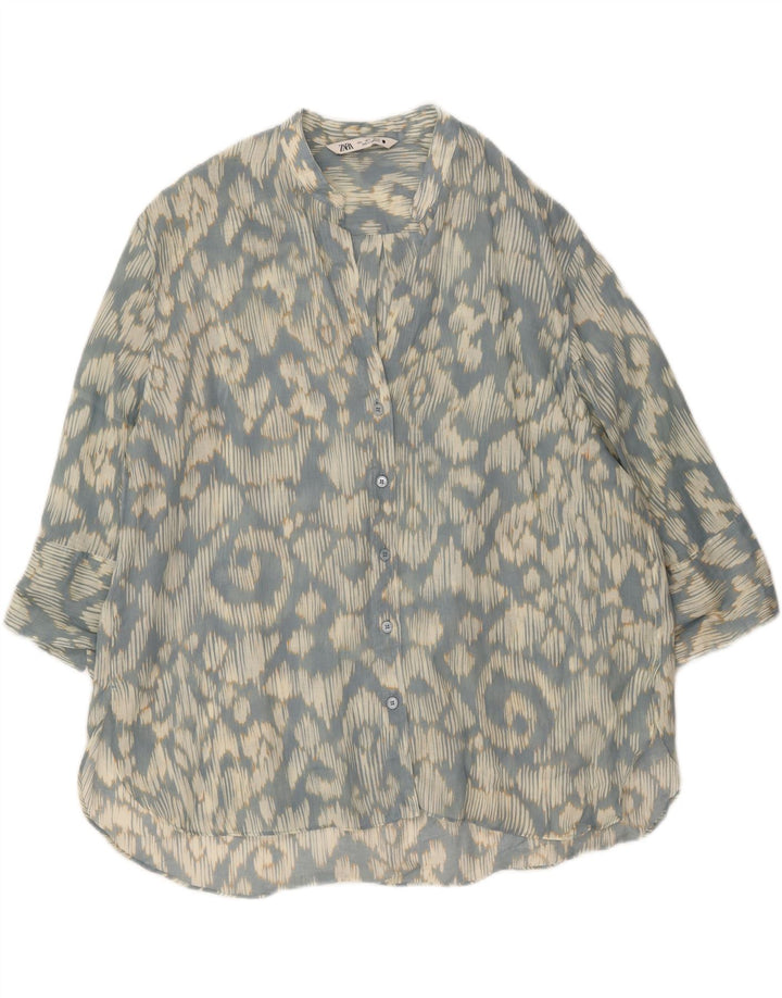 ZARA Womens Oversized Abstract Pattern Shirt Blouse UK 16 Large Blue