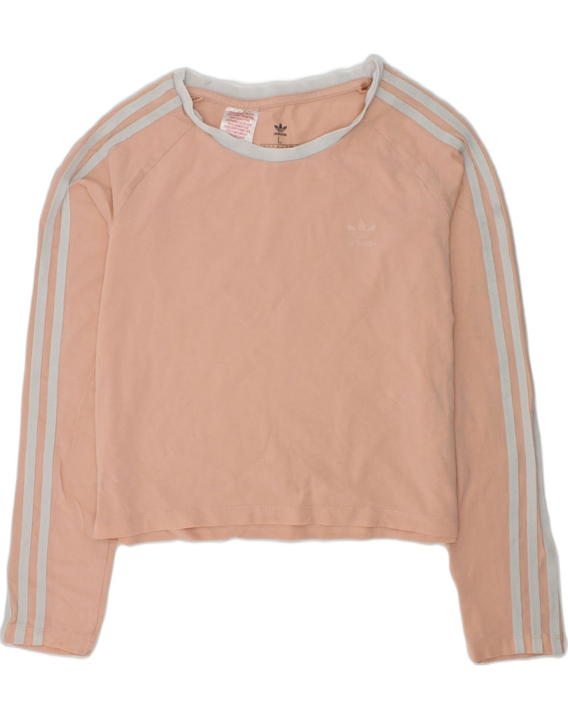 ADIDAS Girls Top Long Sleeve 13-14 Years Large  Beige Cotton | Vintage Adidas | Thrift | Second-Hand Adidas | Used Clothing | Messina Hembry 