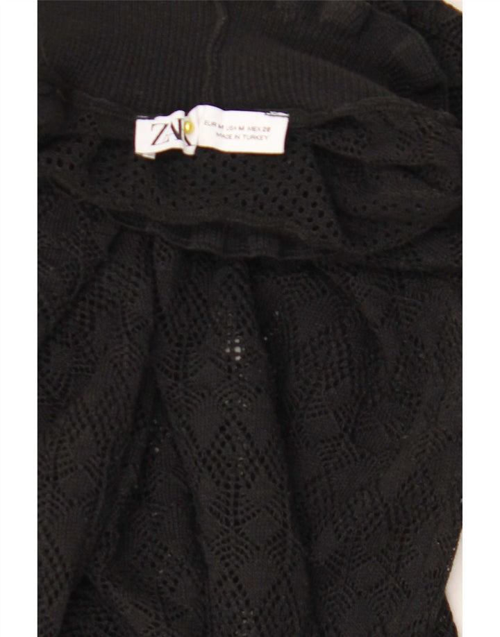 Zara Womens See Through Turtle Neck Jumper Sweater UK 12 Medium Black