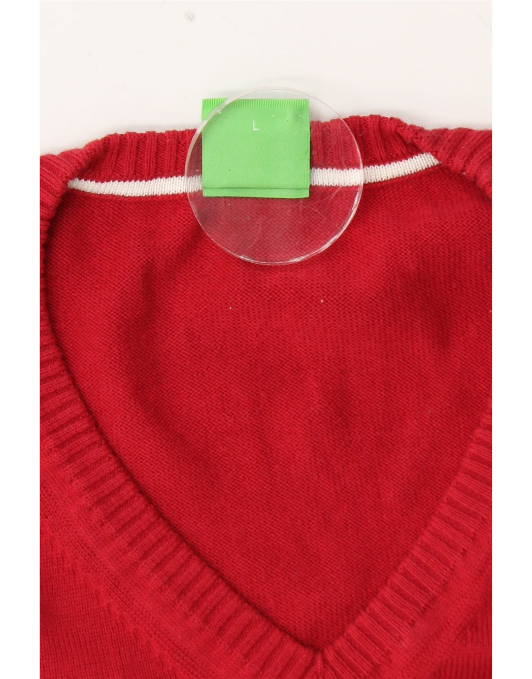 HUGO BOSS Mens Graphic V-Neck Jumper Sweater Large Red Colourblock