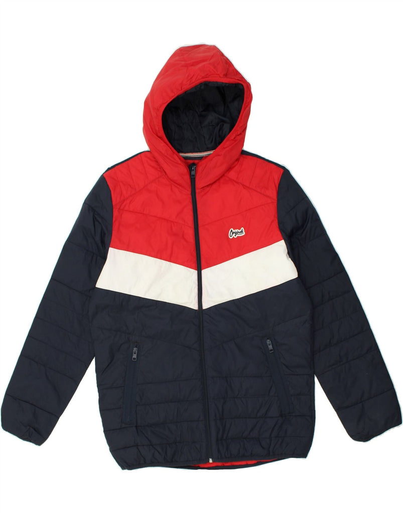 JACK & JONES Mens Hooded Padded Jacket UK 38 Medium Navy Blue Colourblock | Vintage Jack & Jones | Thrift | Second-Hand Jack & Jones | Used Clothing | Messina Hembry 