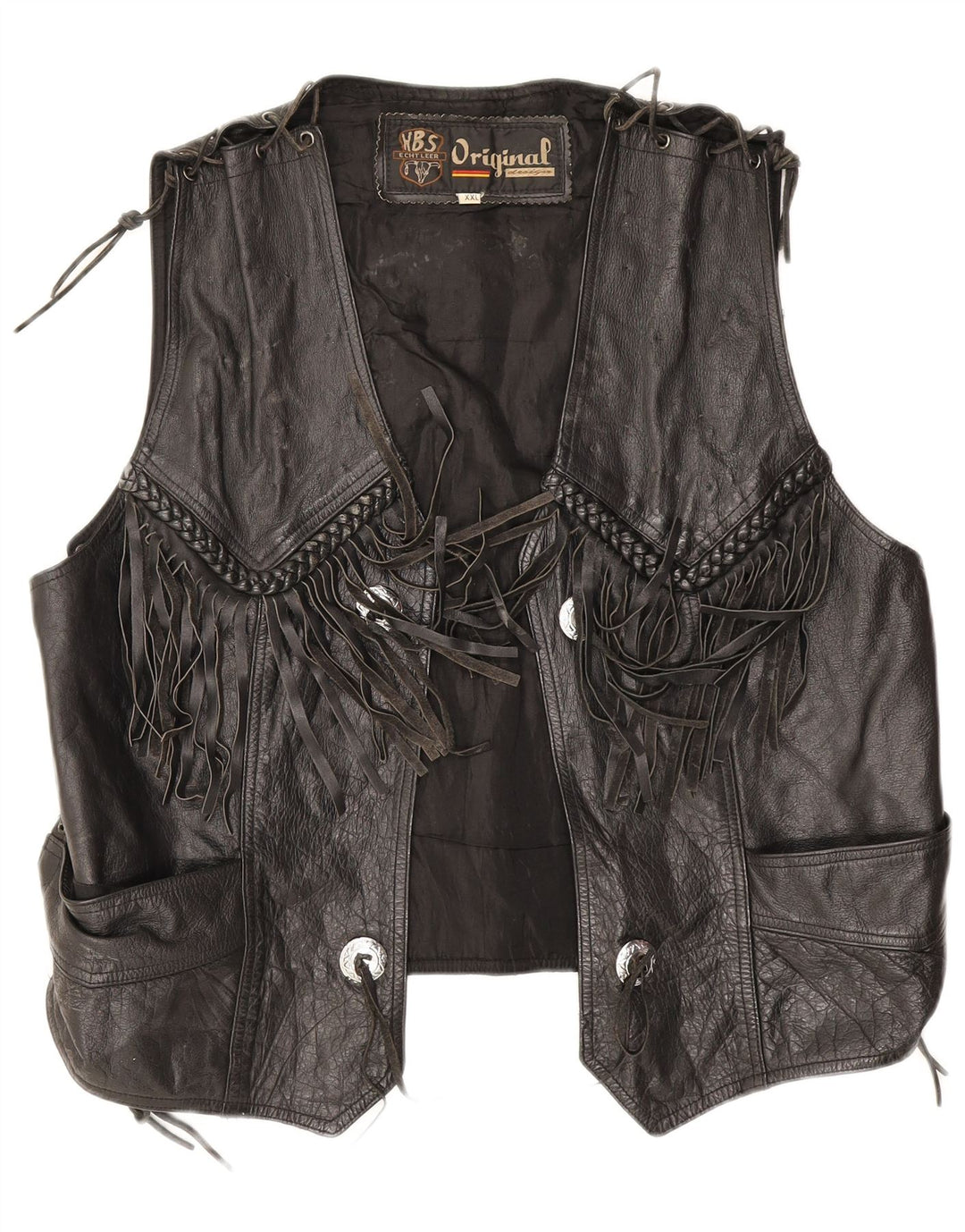 Vintage Womens Leather Waistcoat UK 20 2XL Black Leather