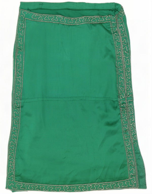 Vintage Womens Strapless Dress UK 10 Small Green Paisley Polyester