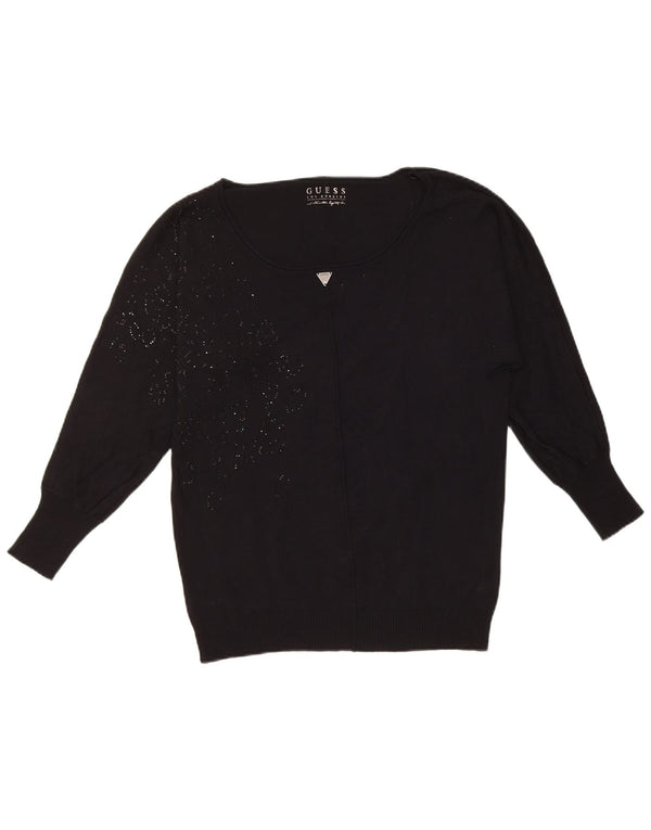 Guess Womens Oversized Boat Neck Jumper Sweater UK 4 XS Black Viscose