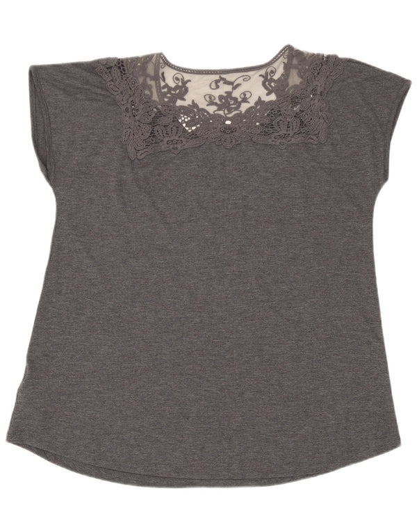 Marks & Spencer Womens Blouse Top UK 14 Large Grey Floral Polyester