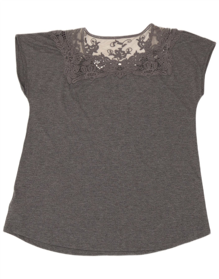 Marks & Spencer Womens Blouse Top UK 14 Large Grey Floral Polyester
