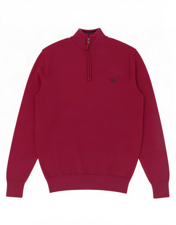 Jack Wills Mens Zip Neck Jumper Sweater Large Burgundy Cotton