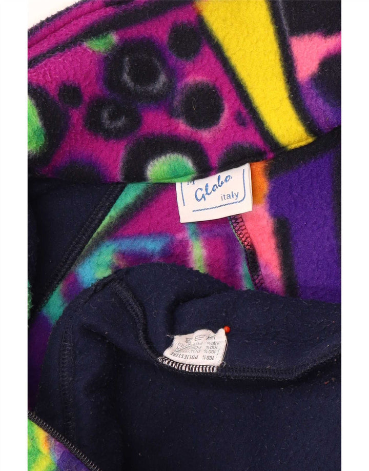 Vintage Mens Fleece Jacket UK 38 Medium Navy Blue Geometric Polyester