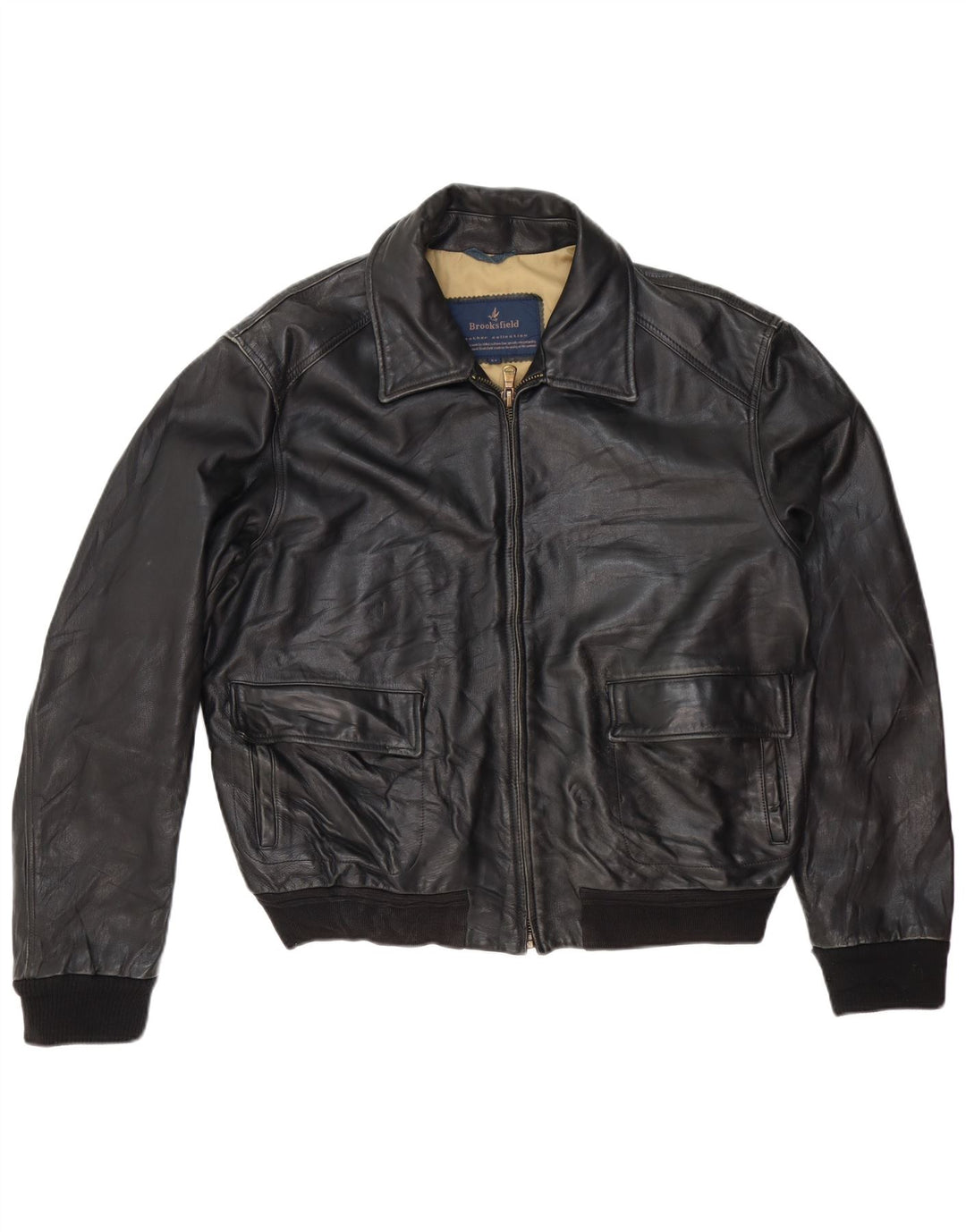 Brooksfield Mens Leather Jacket UK 40 Large Black Leather Classic