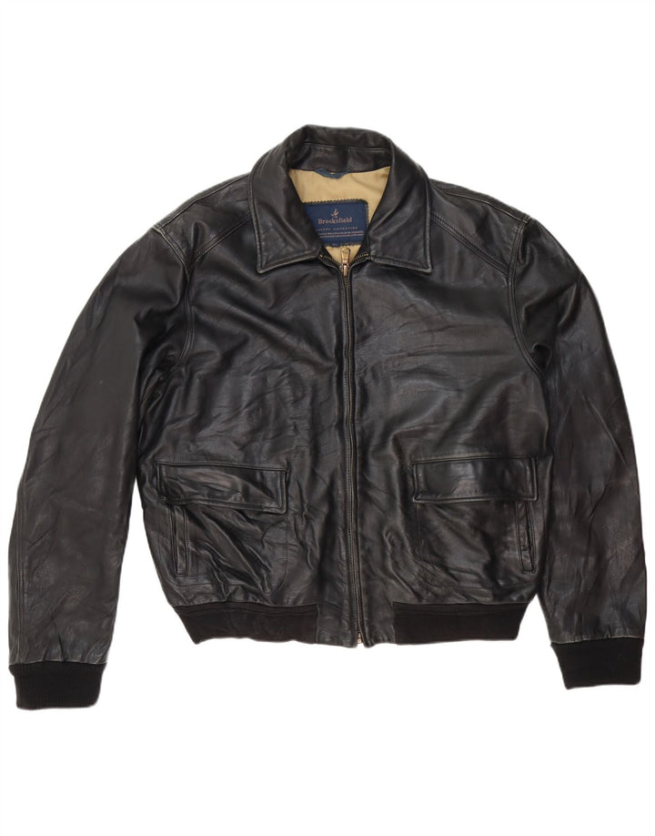 Brooksfield Mens Leather Jacket UK 40 Large Black Leather Classic