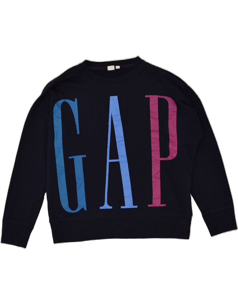 GAP Womens Graphic Sweatshirt Jumper UK 10 Small Navy Blue Cotton | Vintage Gap | Thrift | Second-Hand Gap | Used Clothing | Messina Hembry 