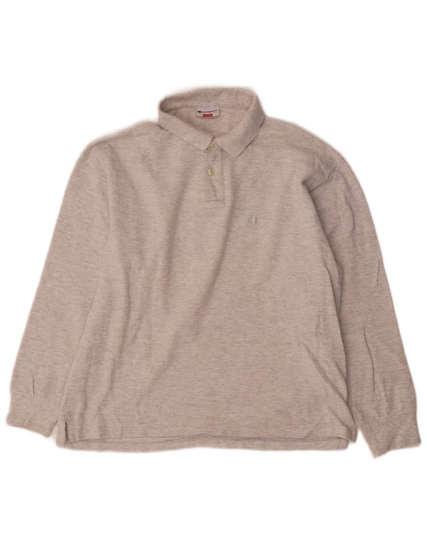 Champion Mens Long Sleeve Polo Shirt Medium Grey Flecked