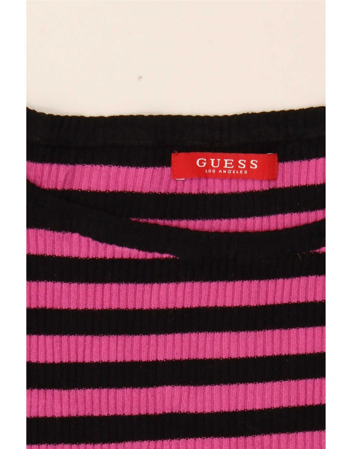 Guess Womens Top Long Sleeve UK 8 Small Pink Striped