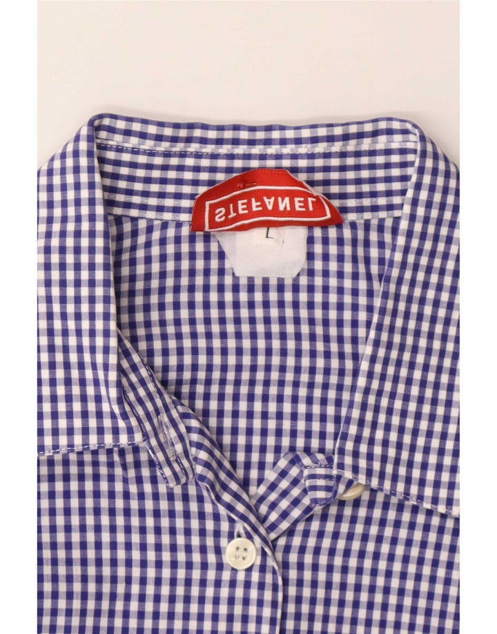 Stefanel Womens Shirt UK 16 Large Blue Gingham