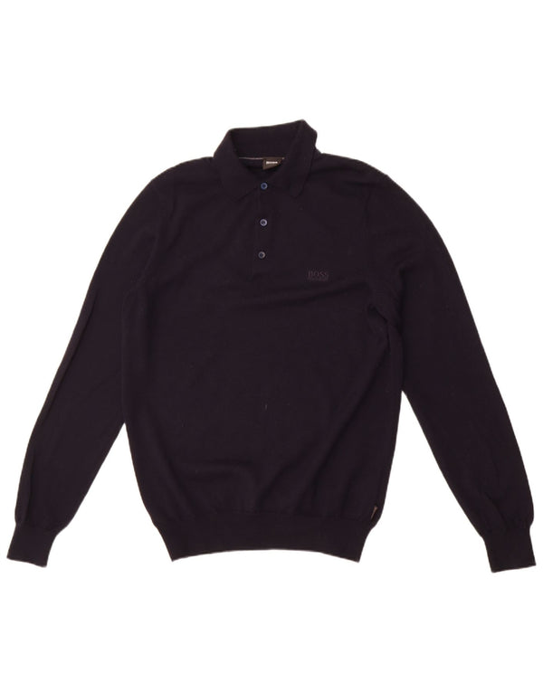 Hugo Boss Mens Polo Neck Jumper Sweater Small Navy Blue Wool