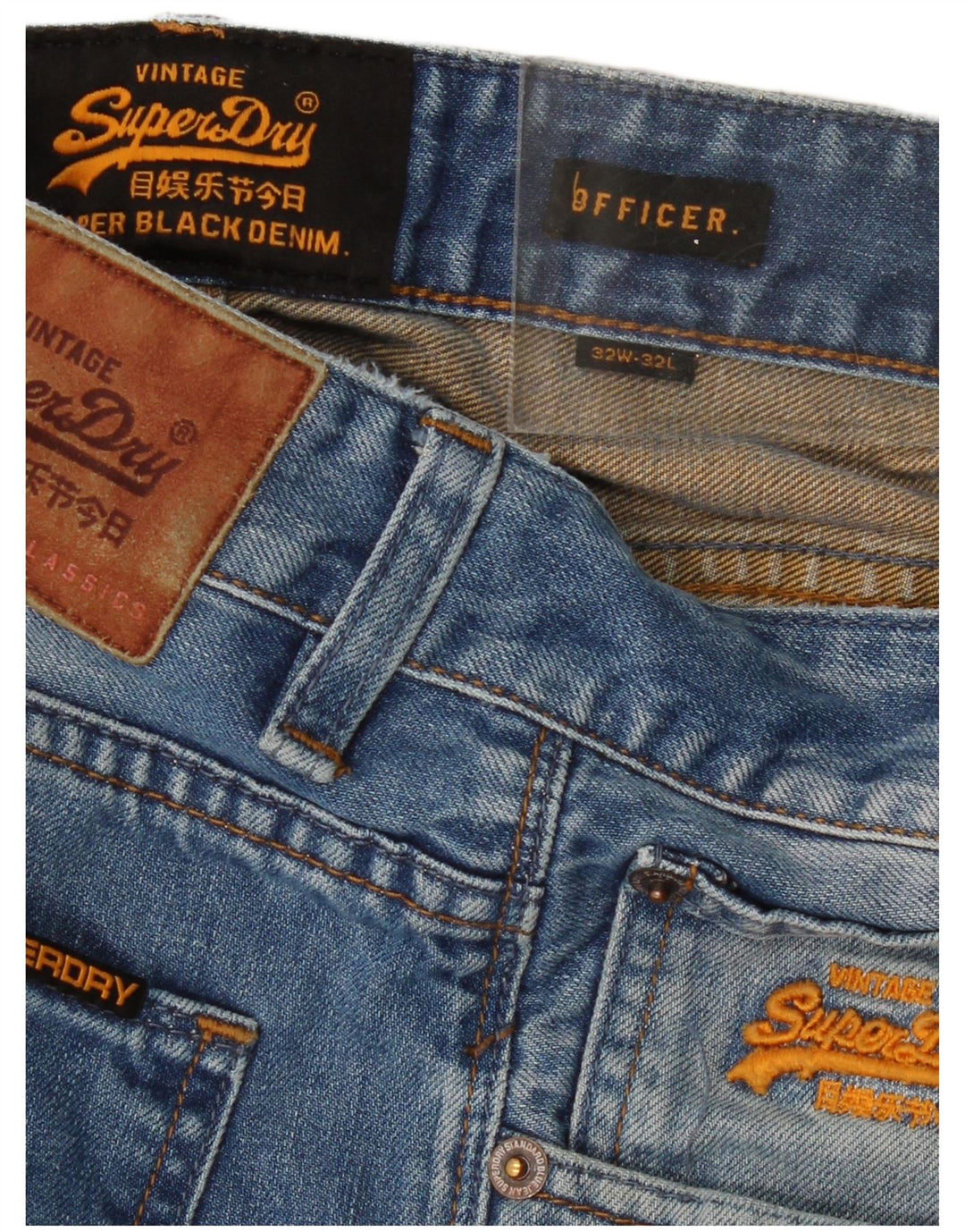 SUPERDRY Womens Officer Straight Jeans W32 L32 Blue Cotton