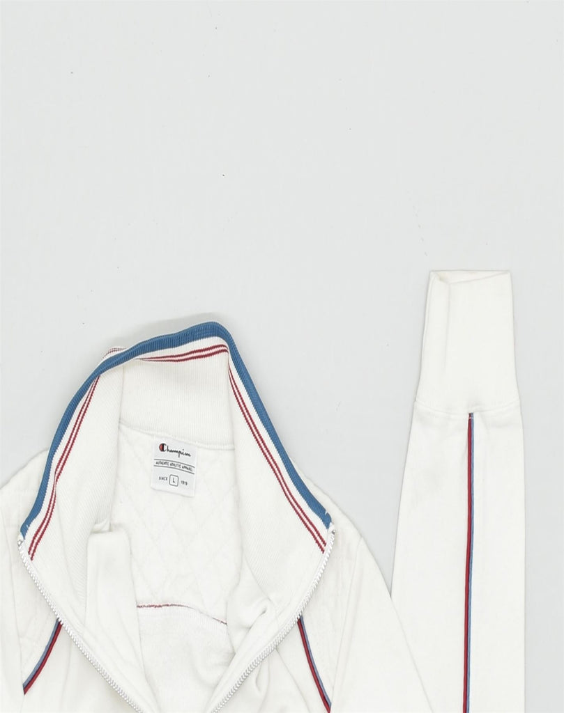 CHAMPION Womens Tracksuit Top Jacket UK 14 Large White Cotton Sports | Vintage | Thrift | Second-Hand | Used Clothing | Messina Hembry 