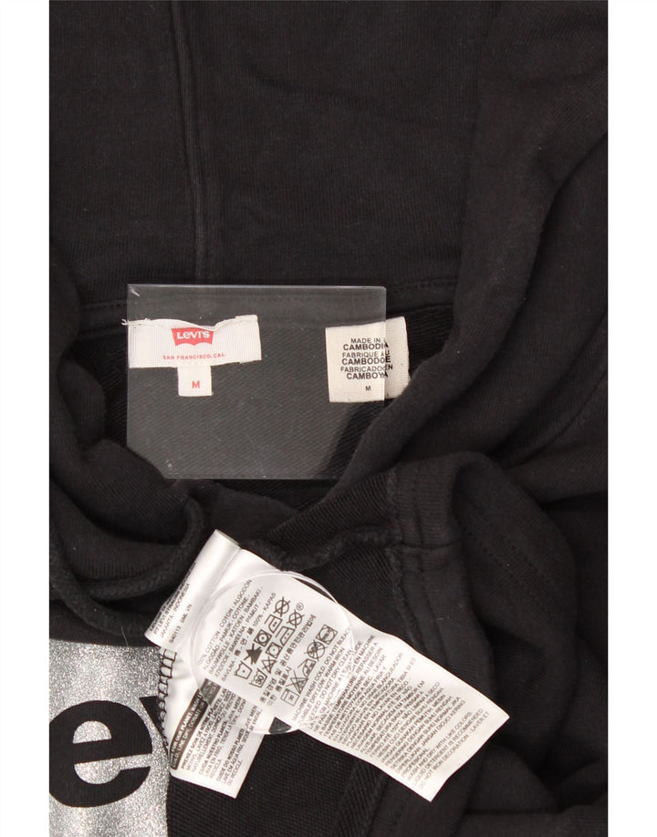 LEVI'S Womens Oversized Crop Graphic Hoodie Jumper UK 14  Medium Black Vintage Levi's and Second-Hand Levi's from Messina Hembry 