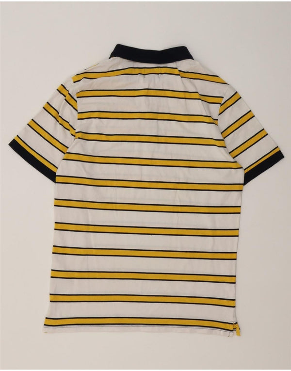 Guess Mens Polo Shirt Large White Striped Cotton