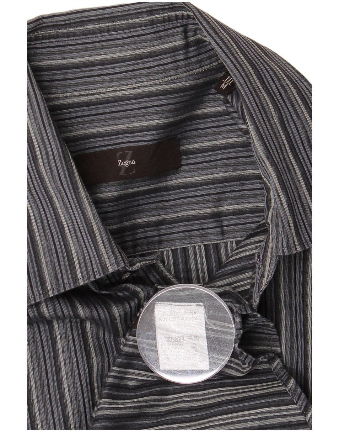 Zegna Mens Shirt Medium Grey Striped Cotton
