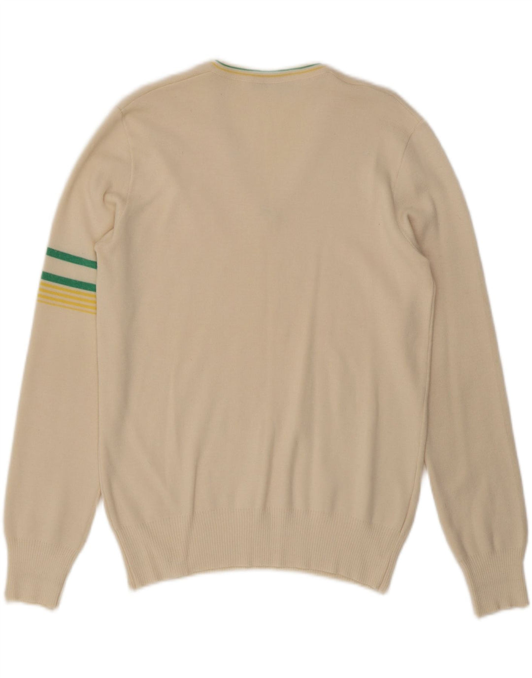 LES JACQUELINES Mens V-Neck Jumper Sweater IT 52 Large Off White Vintage Les Jacquelines and Second-Hand Les Jacquelines from Messina Hembry 