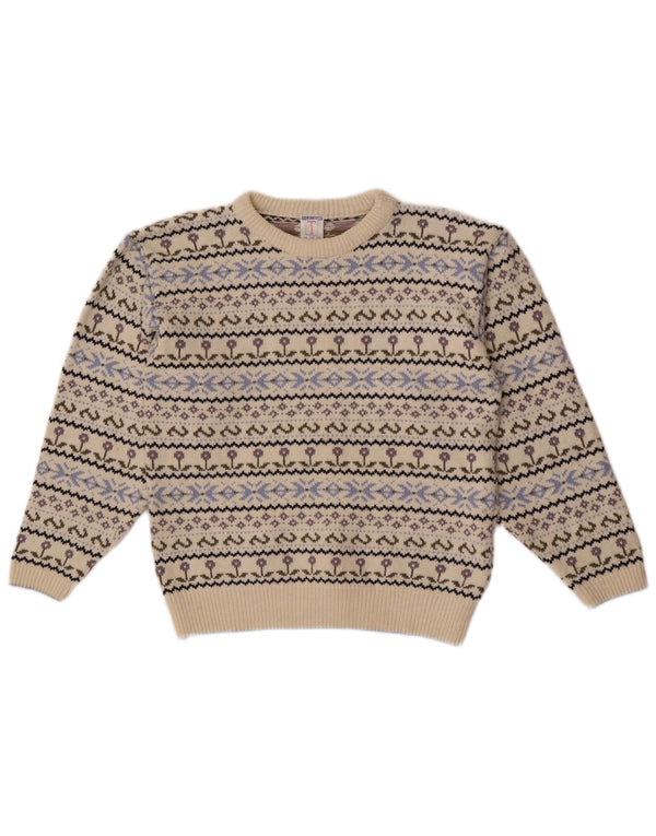 Topshop Womens Boat Neck Jumper Sweater UK 12 Medium Off White Fair Isle