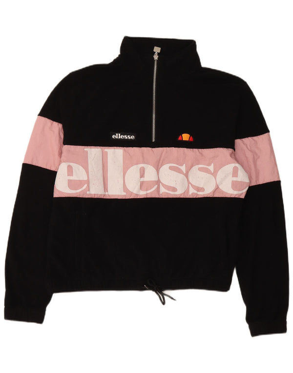 Ellesse Womens Oversized Graphic Fleece Jumper UK 8 Small Black Colourblock