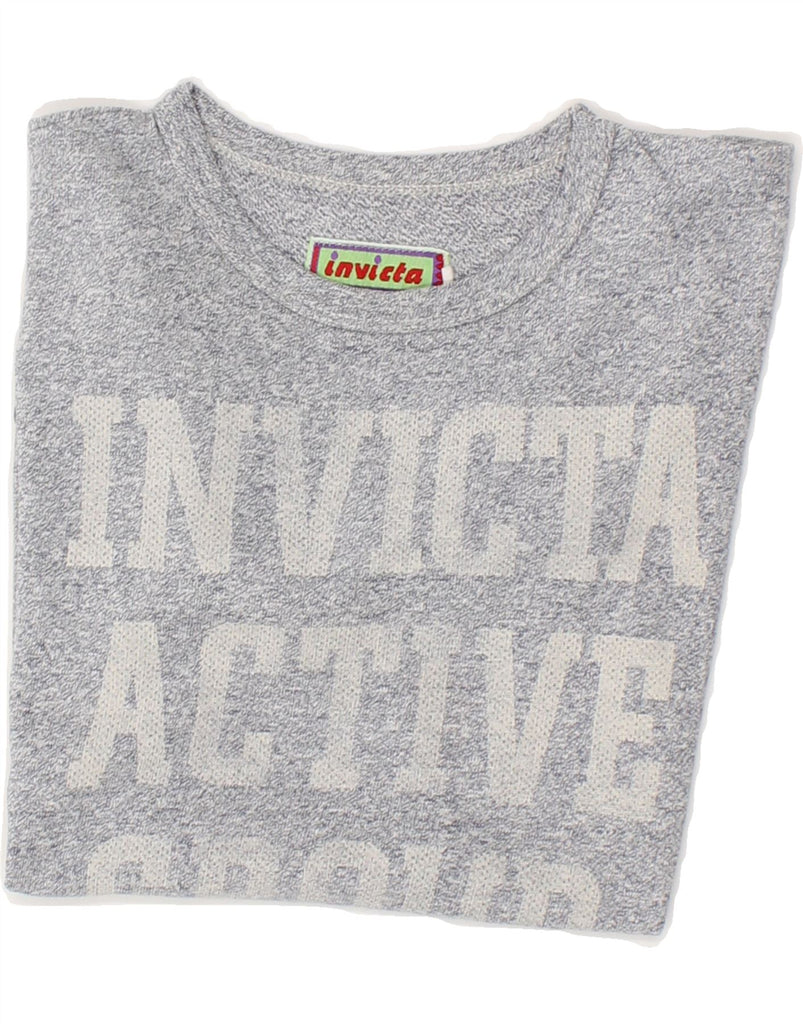 INVICTA Womens Graphic T-Shirt Top UK 10 Small Blue Flecked Cotton Vintage Invicta and Second-Hand Invicta from Messina Hembry 