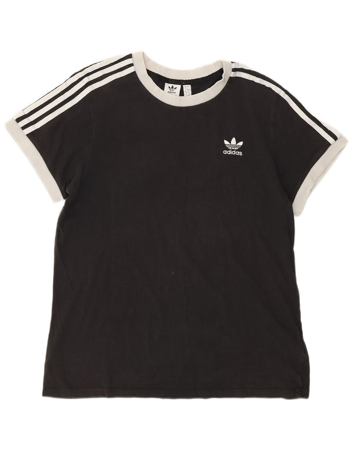 ADIDAS Womens Graphic T-Shirt Top UK 12 Medium Black Cotton
