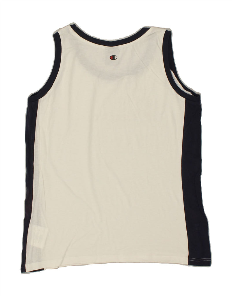 CHAMPION Boys Graphic Vest Top 15-16 Years 2XL  White Colourblock Cotton | Vintage Champion | Thrift | Second-Hand Champion | Used Clothing | Messina Hembry 