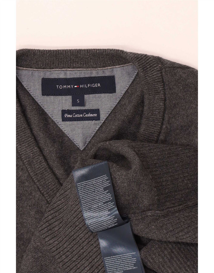 Tommy Hilfiger Mens V-Neck Jumper Sweater Small Grey Cotton