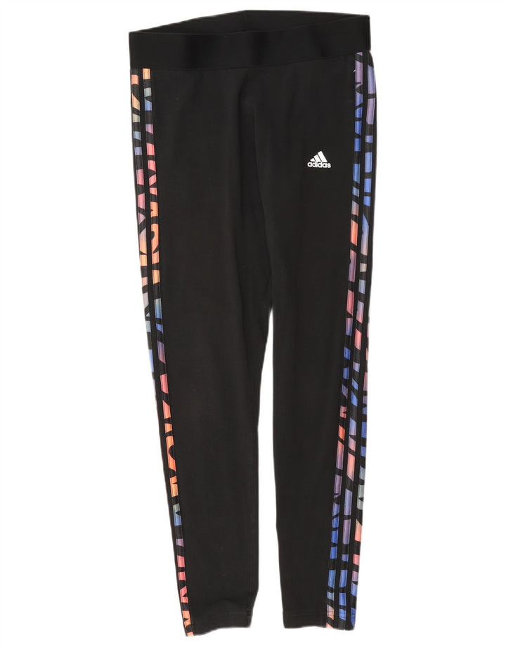 Adidas Womens Graphic Leggings UK 12/14 Medium Black Cotton