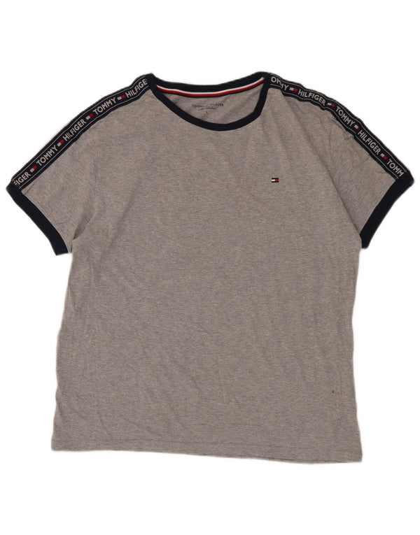 Tommy Hilfiger Mens Graphic T-Shirt Top Large Grey Colourblock Cotton