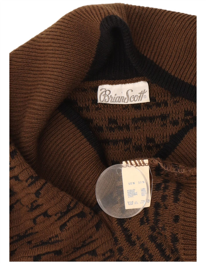 Brian Scott Mens Shawl Neck Jumper Sweater XL Brown Geometric Acrylic