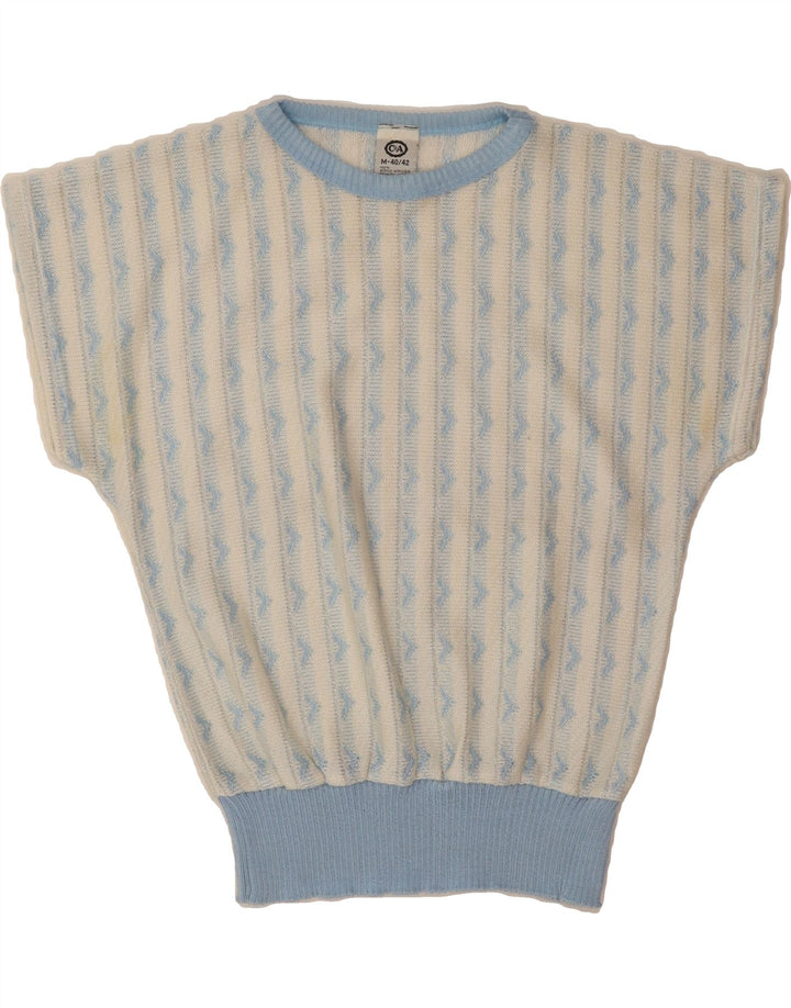 C&A Womens Crew Neck Jumper Sweater EU 40/42 Medium White Striped Vintage C&A and Second-Hand C&A from Messina Hembry 