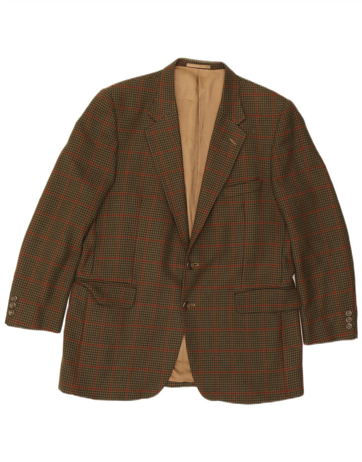 Gieves & Hawkes Mens 2 Button Blazer Jacket UK 44 2XL Khaki Houndstooth