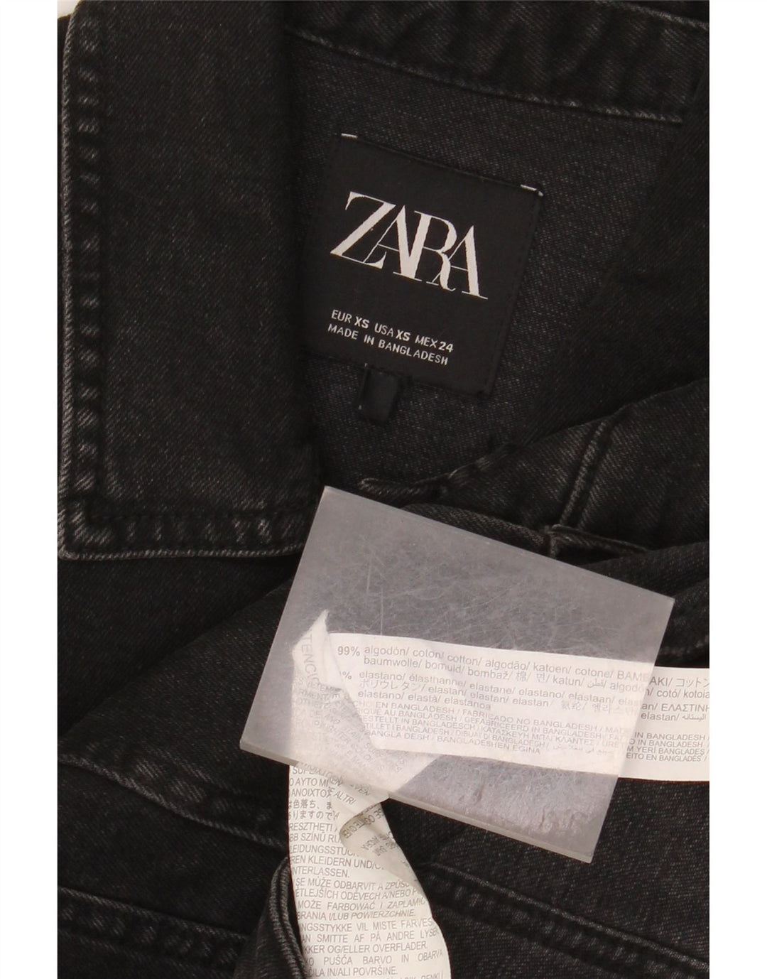 Zara Womens Denim Jacket UK 6 XS Black Cotton